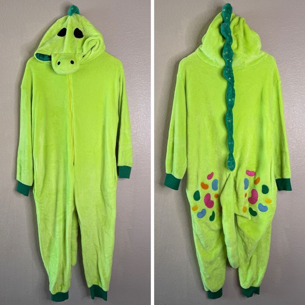 Moriah Elizabeth One Piece Jumpsuit Pickle Fleece Pajama Kids Medium Green Dino